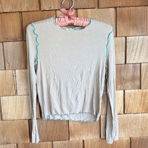 Madewell Beige Long-Sleeve Top with Teal Trim